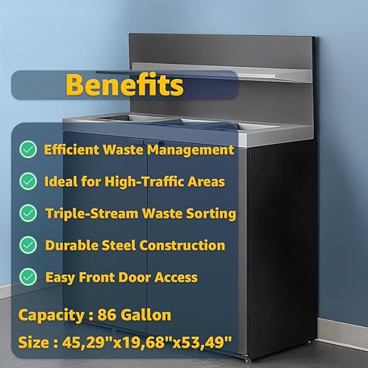 Zedfire 3-Stream Dark Gray Steel Garbage Recycling Station with Tray Holder 86 Gallon for Kitchen, Commercial Decorative Compost Bin