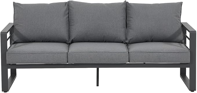 Patiorama Aluminum Patio Furniture Set, Outdoor Patio 3-Seater Sofa, 3 Seats Couch, All Weather Dark Grey Metal Chair with Olefin Cushion, Deep Seating, 800 lbs Capacity, Deck, Garden-Grey Cushion