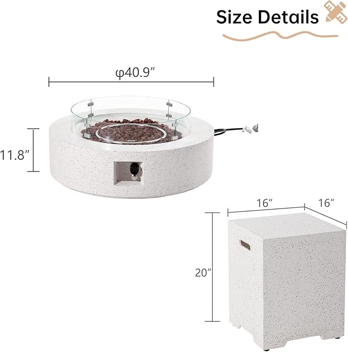HOMPUS Outdoor Round Propane Fire Pit Table, 41''x12'' Fire Table w Wind Guard & 20lb Tank Cover Table, 50000 BTU Fire Pit w Free Waterproof Cover & Fire Stone for Patio, Garden, Colorful Terrazzo