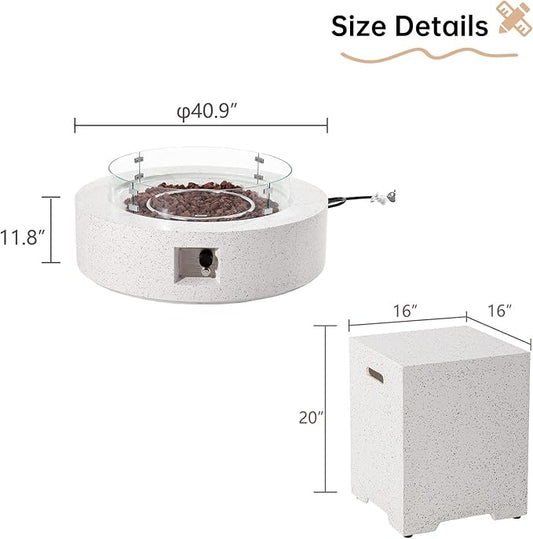 HOMPUS Outdoor Round Propane Fire Pit Table, 41''x12'' Fire Table w Wind Guard & 20lb Tank Cover Table, 50000 BTU Fire Pit w Free Waterproof Cover & Fire Stone for Patio, Garden, Colorful Terrazzo