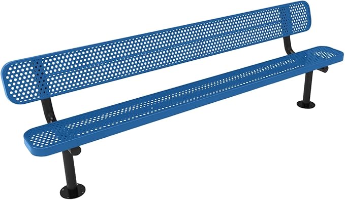 COATEDOUTDOORFURNITURE Coated Outdoor Furniture Heavy-Duty Outdoor Bench Thermoplastic Coated, Punched Steel, Commercial-Grade Seating, Made in America (Surface with Back, 8 Ft, Textured Light Blue)