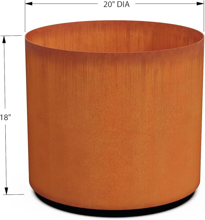 Plantercraft Large Round Corten Steel Planters (20x18 Inch) - Large Outdoor Planters for Outdoor Plants, Modern Weathering Metal Planter for Patio, Deck, and Garden Entryway