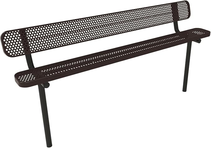 COATEDOUTDOORFURNITURE Coated Outdoor Furniture Heavy-Duty Outdoor Bench Thermoplastic Coated, Punched Steel, Commercial-Grade Seating, Made in America (Inground with Back, 8 Ft, Brown)