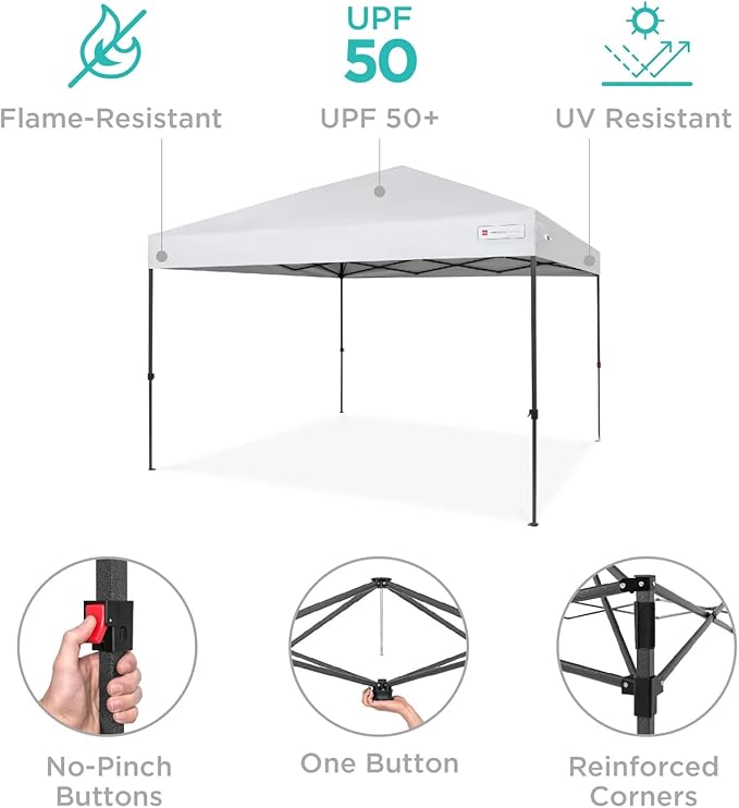 Best Choice Products 8x8ft 1-Person Setup Pop Up Canopy Tent Instant Portable Shelter w/ 1-Button Push, Case, 4 Weight Bags - White