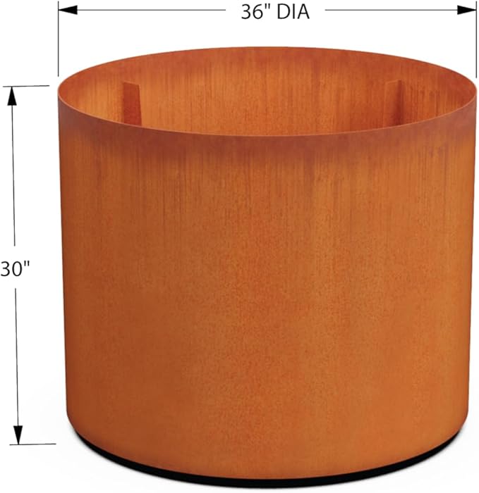 PLANTERCRAFT Corten Steel Metal Planter Box, Round Sizes, Modern Garden Steel planters for Commercial and Residential Outdoor Use.
