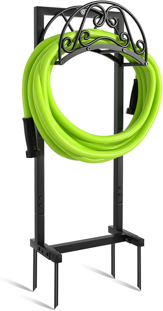 GREENER Garden Hose Holder GREENER Detachable Water Hose Holder Freestanding Heavy Duty Metal Hose Hanger Holds 150-feet Hose,Outdoor Hose Holder Storage For Outside Yard Lawn,Black