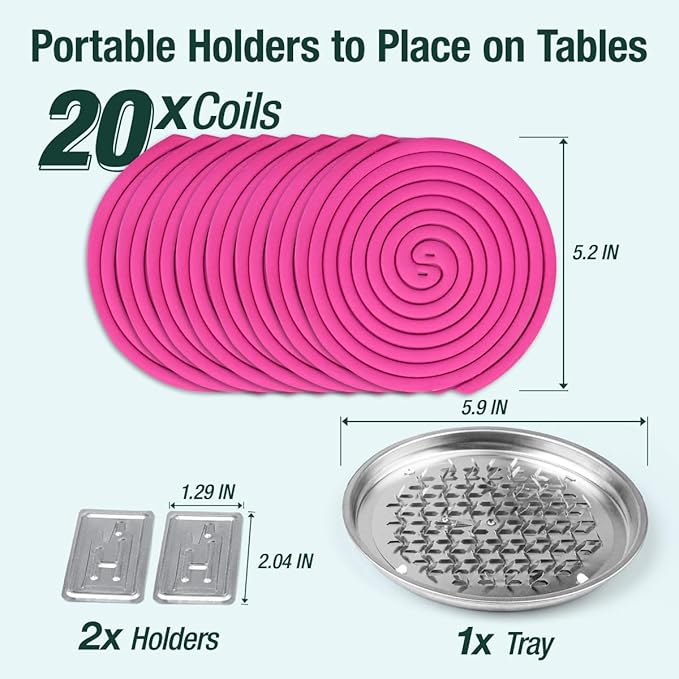 20 Pack Mosquito Repellent Coils, Plant Based Citronella Mosquito Repellent Indoor Outdoor Bug Repellent for Patio Yard Camping, 7 Hour Protection, 1 Holder and 2 Stands