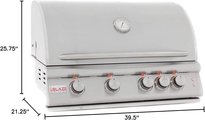 Blaze Grills Premium LTE+ | 32-Inch 4-Burner Barbecue | Built-In Propane Gas Grill | Professional Stainless Steel BBQ | Rear Infrared Burner + Rotisserie Kit | BLZ-4LTE3-LP