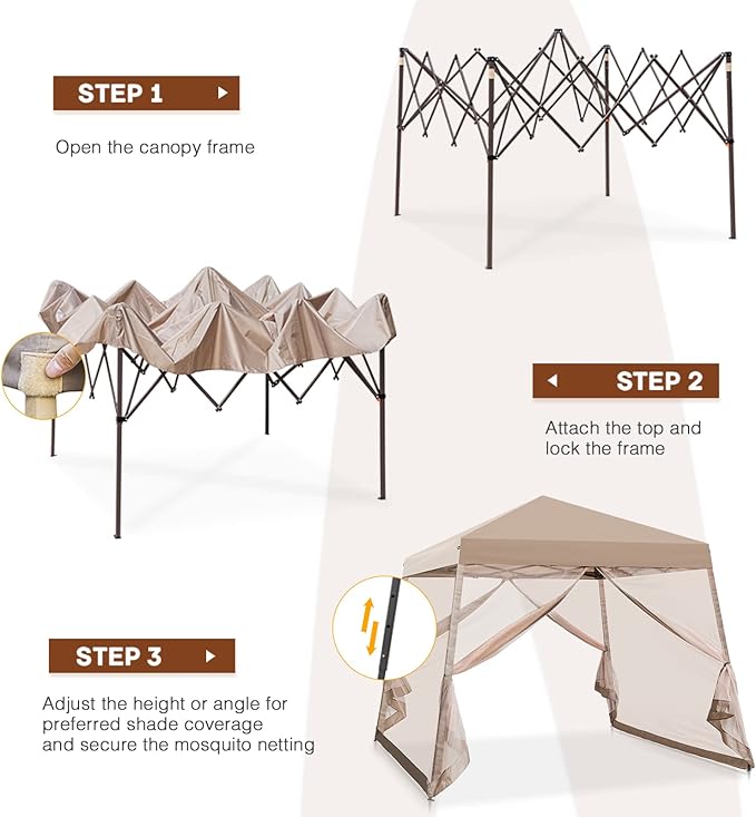 INTER HUT 10x10 Pop up Canopy Tent with Mesh Netting, Slant Leg Instant Screened House Gazebo, Beige