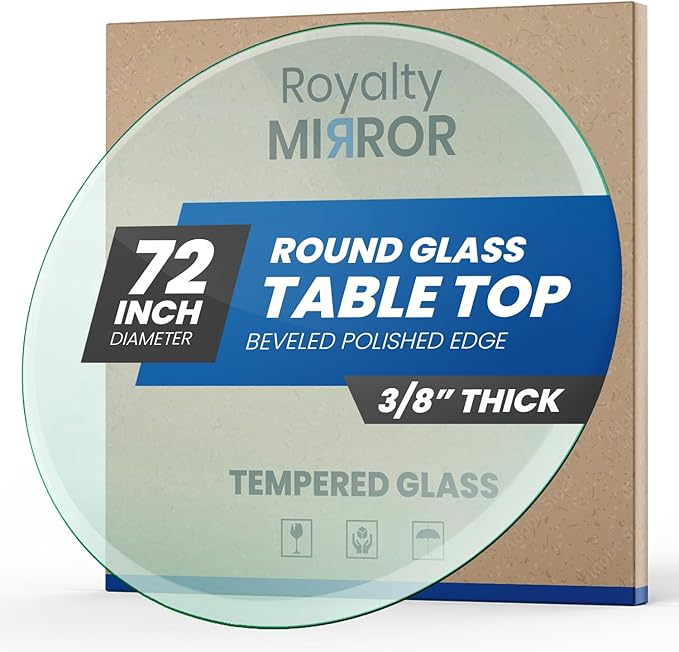 Royalty 72" Inch Round Tempered Glass Table Top – Clear Table Top Glass – Useful for Replacement, Tabletop Protector, Patio, Dining, Coffee, Desks - 3/8" Thick Beveled Edge