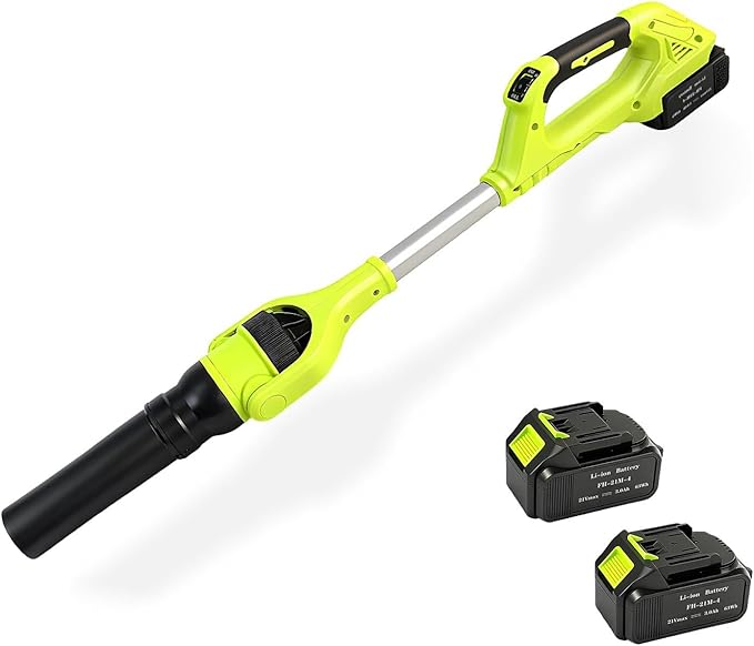 Cordless Leaf Blower, 21V Leaf Blowers, 580CFM/180 MPH Brushless Motor and 3-Speed Electric Blower, with 2 Lightweight Batteries 3.0Ah & Charger Gutter Cleaning for Garden Yard Patio