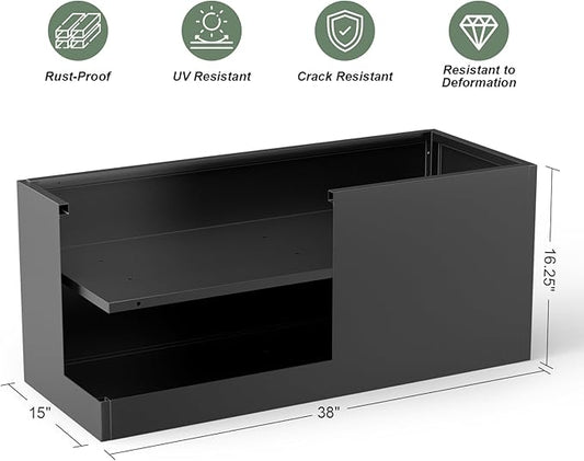 Metal Large Planter Box 15" W x 38" L x 16.25" H, Heavy Duty Tall Rectangle Outdoor Planter Box with Removable Insert Shelves for Porch, Garden, Patio, Yard (Black)