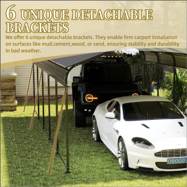 Metal Carport 13x26.5 ft Car Port, Heavy Duty Carports with Enhanced Base, Multi-Use Garage Shed for Car and Truck, Campcraft, Carport Kit with Galvanized Steel Frame & Roof (Dark Gray, 13 * 26.5FT)