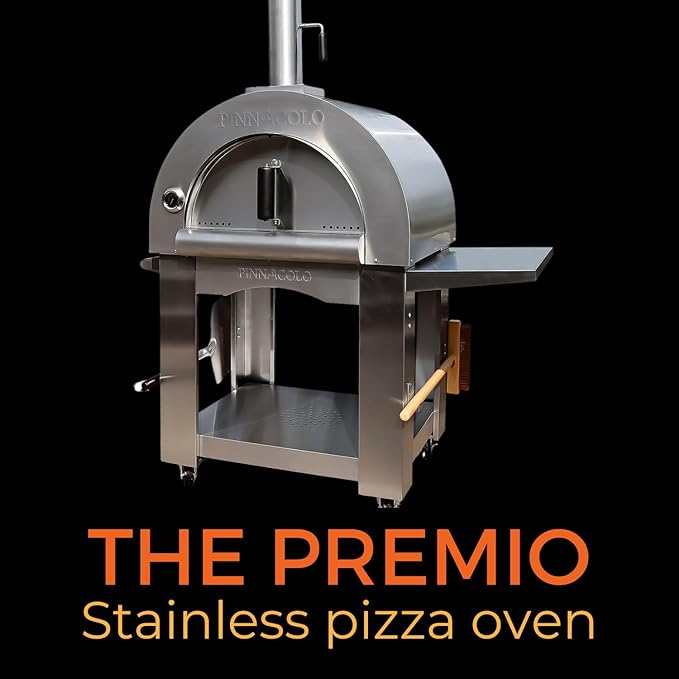 PREMIO Wood-Fired Pizza Oven with Professional Grade Accessories - Double-Wall Insulation w/Heavy Gauge Stainless Steel and Cordierite Stones Surface - Includes 8 additional items