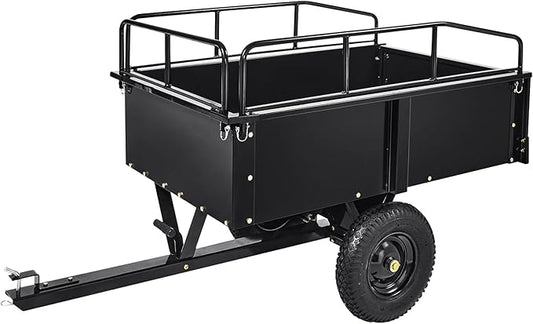 750LB Steel Dump Cart with All-Terrain Tires & Foot-Pedal Dumping, Heavy Duty Utility Trailer for Yard, Garden, and Construction Use, Compatible with ATV and Tractor