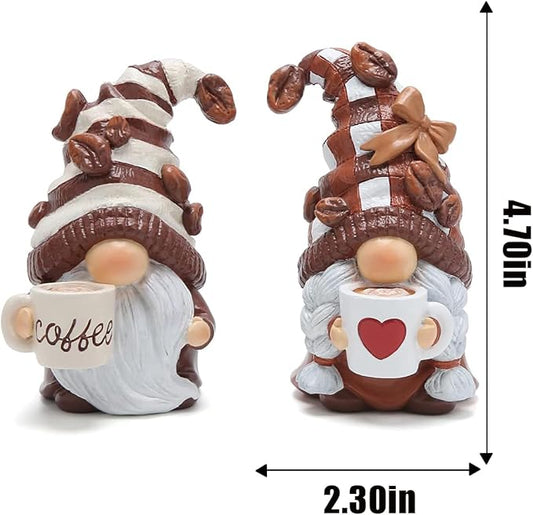 Hodao 2PCS Coffee Gnomes Figurines - Swedish Tomte Elf Dwarf Decor for Bar, Home, Gifts, Holiday Coffee Corner Decoration, Cute Christmas Farmhouse Tiered Tray Ornament for Kitchen Display