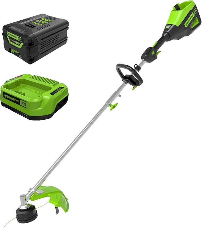 Greenworks 60V 16" Brushless Cordless String Trimmer, Attachment Capable, Load N’ Go Line Head, Shoulder Strap Included, 4.0Ah Battery & Charger, 4-Year Warranty