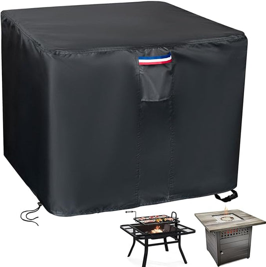 Fire Pit Cover,38 inch Square Propane Gas Outdoor Fire Table Cover,600D Waterproof and Windproof Heavy Duty Fabric Firepits Covers for Patio Table Fireplace －38"Lx38"Wx28"H,Black