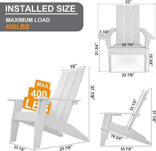 MXIMU Modern Adirondack Chairs Set of 6 Weather Resistant with Cup Holder Oversize Plastic Fire Pit Chairs Plastic Outdoor Chairs for Firepit Area Seating (White)