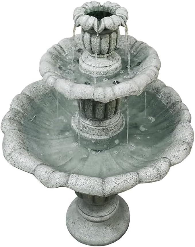 ourrco 39.3” H Outdoor Floor Water Fountain, 3-Tiers Concrete Water Fountain with Submersible Electric Pump - Garden Cascading Waterfall for Yard Patio Lawn Home Decor