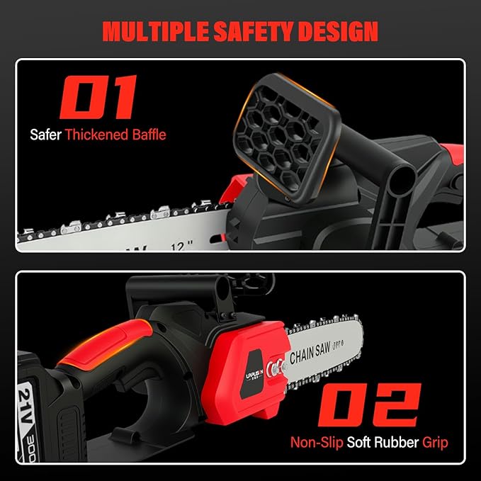ALSO GO 12-inch Electric Chainsaw Cordless, 21V Battery Powered Chainsaw, Brushless Chain Saw with a 3.0Ah Battery, a Chain and a Charger Included, for Tree Trimming, Wood Cutting, Pruning