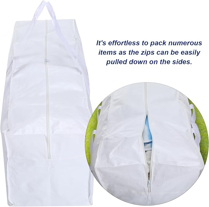 Windyun 4 Pack 98 Gallon Extra Large Storage Bags XXL Moving Bags with Zipper Handles Heavy Duty Jumbo Big Tote Box for Christmas Tree Storage 4, 5, 7.5, 9, 10, 12 ft Skeleton College Dorm(White)
