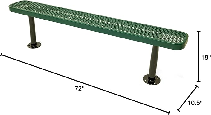 COATEDOUTDOORFURNITURE Coated Outdoor Furniture Heavy-Duty Outdoor Bench Thermoplastic Coated, Punched Steel, Commercial-Grade Seating, Made in America (Surface Without Back, 6 Ft, Textured Green)