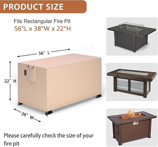 QH.HOME Fire Pit Cover Rectangle 56 x 38 Inch,Outdoor Waterproof Fire Pit Table Cover Strong Tear Resistant and Fading Resistant for Rectangular Patio Furniture Fireplaces - Wheat