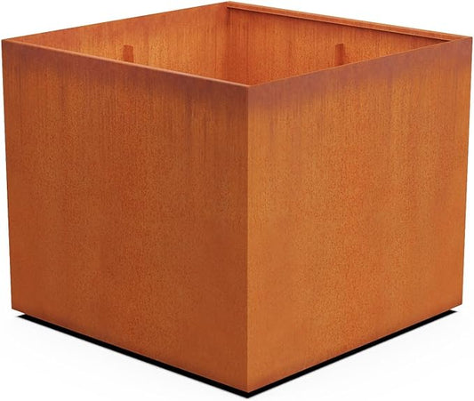 PLANTERCRAFT Corten Steel Planter Square Cube Metal Garden Box Heavy Duty | Made in USA | Fully Assembled | Commercial Residental Outdoor