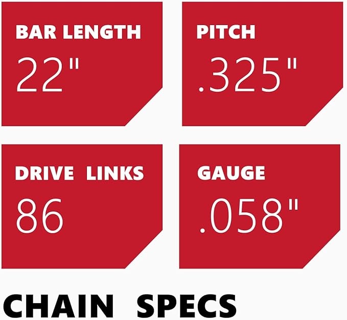 KAKEI 22 Inch Chainsaw Chain .325" Pitch .058" Gauge 86 Drive Links for Blue Max 20160 57cc (3 Chains) - Full Chisel