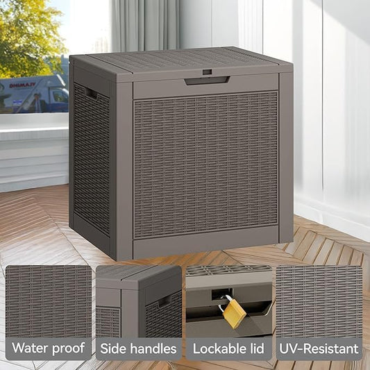 32 * 2 Gallon Outdoor storage deck Box Waterproof ，garden tool,backyard cushion,poolside storage,Small delivery boxes for outside,Two Boxes/set (Rattan Gray