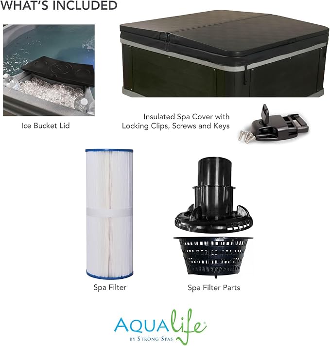 AquaLife Ariana™ 7-Person 30-Jet Non-Lounger Hot Tub with LED Lighting, Insulated Cover, Built-in Ice Bucket, Stainless Steel Heater and Ozonator