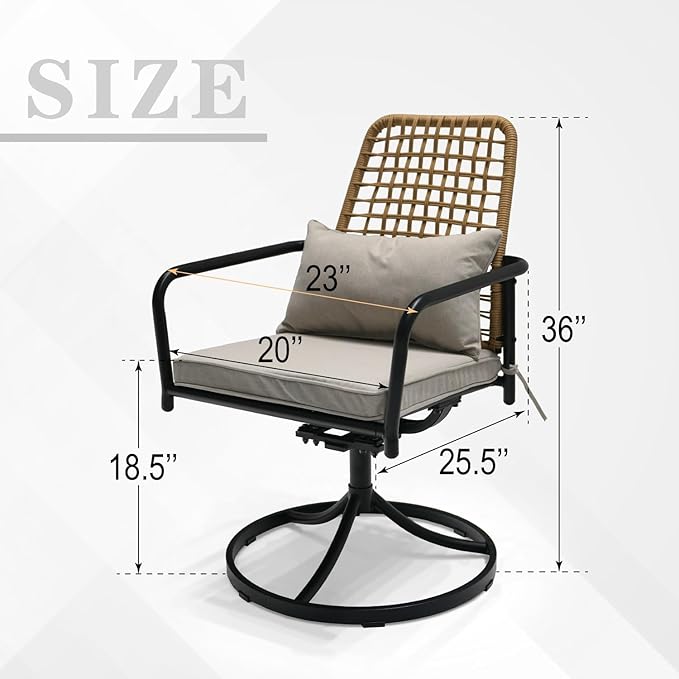 7-Piece Outdoor Patio Dining Set, 58''Round PatioTable with 6 Wicker Swivel Chairs All Weather Frame Furniture Set withGray Cushions