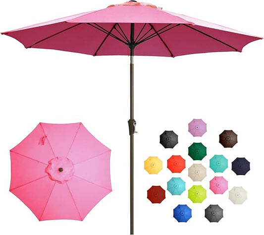 LOUNZY 9FT Large Outdoor Patio Umbrella Table Umbrella-UV Resistant,Easy Push Button Tilt and Crank,8 Sturdy Fiberglass Ribs Pool Umbrella for Patio,Backyard,Deck,Yard,Market