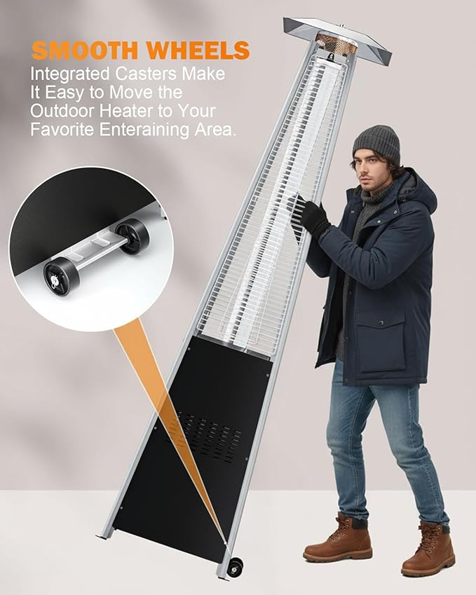 Pyramid Patio Heater for Outdoor Use, 48000 BTU Fast Heating Propane with Wheels & Weatherproof Cover, Triple Protection System Outdoor Heaters for Patio, Yard, Pool, Garden (2 Black Heater)