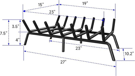 Fireplace Grate 27 Inch, Firewood Log Holder Rack, Heavy Duty Fire Wood Stove Grates for Indoor Outdoor Camping Chimney Hearth Burning Fireplace Accessories Tools