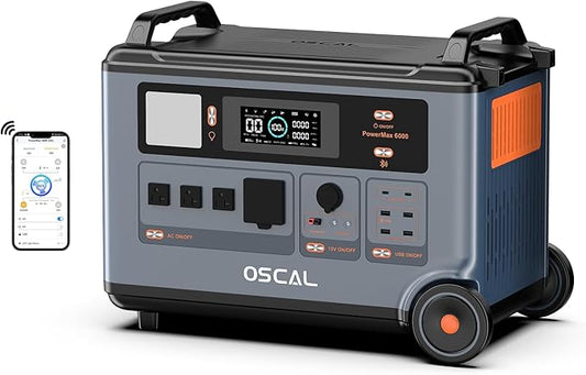 OSCAL 6000W Solar Generator, 120/240V Split Phase Voltage Portable Power Station PowerMax 6000,6000W AC Outlets (9000W Peak), 3600Wh LFP Battery, Expandable to 57.6kWh,1.96H Fast Charging 33