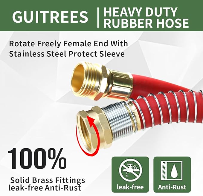 90FT 5/8 Heavy Duty Rubber Garden Hose - 200psi Working, 1000psi Burst - Hot/Cold Water - Five-Layered Braiding for Durability - Versatile for Gardening, Agriculture, Construction(Red)