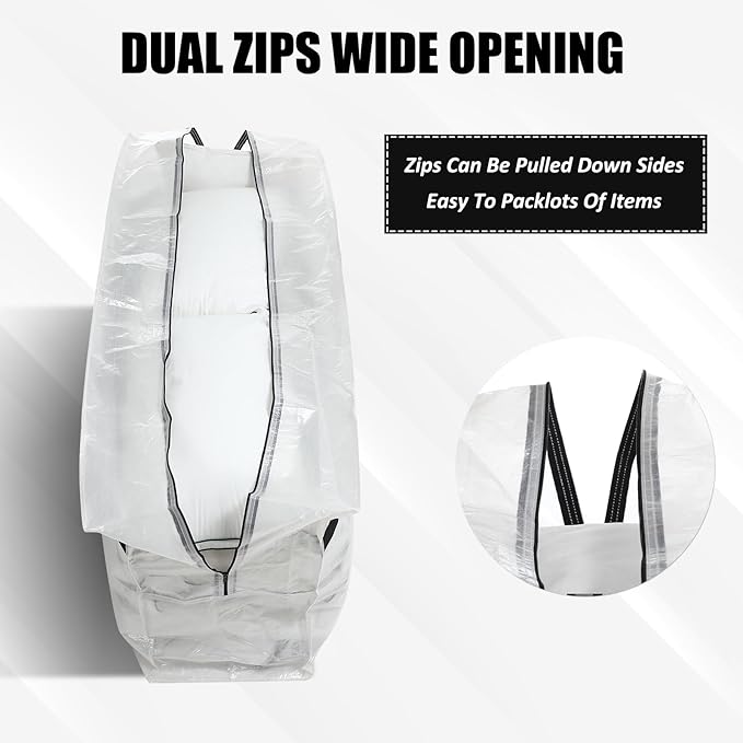 Windyun 4 Pack 57 Gallon Extra Large Storage Bags XXL Moving Bags with Zipper Handle Heavy Duty Jumbo Big Tote Box for Christmas Tree Storage 4, 5, 7.5, 9, 10, 12 ft Skeleton College Dorm(Transparent)
