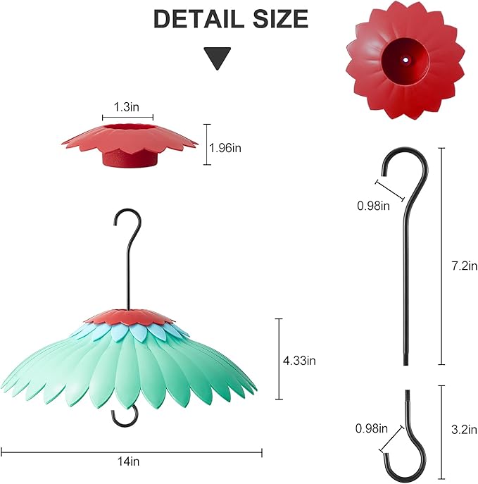 Beserie Squirrel Baffle for Hanging Bird Feeder Rain Cover for Outside Weather Guard Protect Feed from Sun Red Dome Attract Hummingbirds, Moat Proof, Easy to Clean-14inch Green