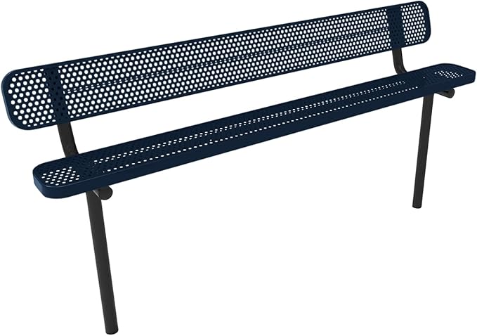 COATEDOUTDOORFURNITURE Coated Outdoor Furniture Heavy-Duty Outdoor Bench Thermoplastic Coated, Punched Steel, Commercial-Grade Seating, Made in America (Inground with Back, 8 Ft, Dark Blue)