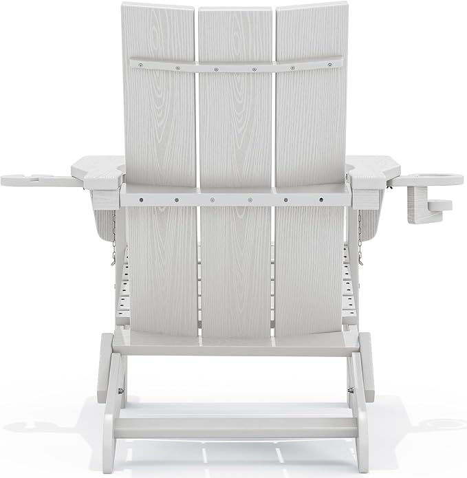 SERWALL Modern Folding Adirondack Chair Set of 6, Weather Resistant HDPE Outdoor Adirondack Chair with Cup Holders, Fire Pit Chairs for Patio Lawn Garden, White