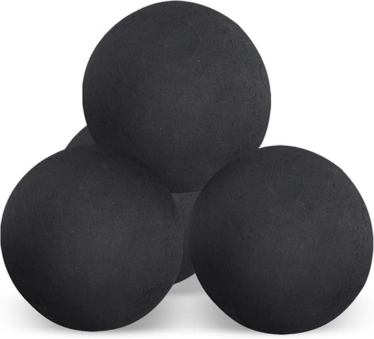 Ceramic Fire Balls for Fire Pit, Set of 4 Round Fire Stones Reusable Fireballs Set for Indoor and Outdoor Fire Pits or Fireplaces Accessory, 4 Inch,Black