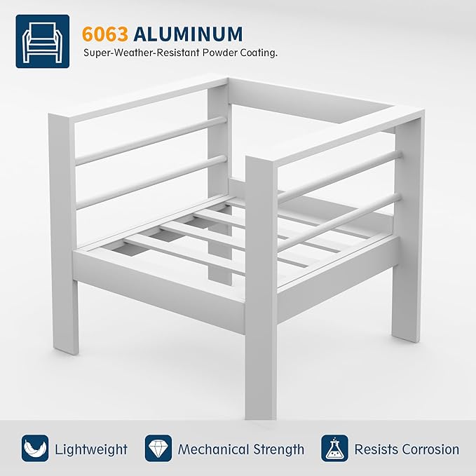 UDPATIO 10 Piece Aluminum Patio Furniture Set, Oversized Modern Outdoor Furniture Set with Olefin Fabric Cushion for Patio Deck Backyard, White (with Waterproof Covers)