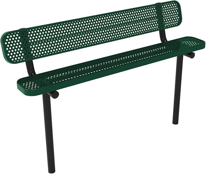 COATEDOUTDOORFURNITURE Coated Outdoor Furniture Heavy-Duty Outdoor Bench Thermoplastic Coated, Punched Steel, Commercial-Grade Seating, Made in America (Inground with Back, 6 Ft, Textured Green)