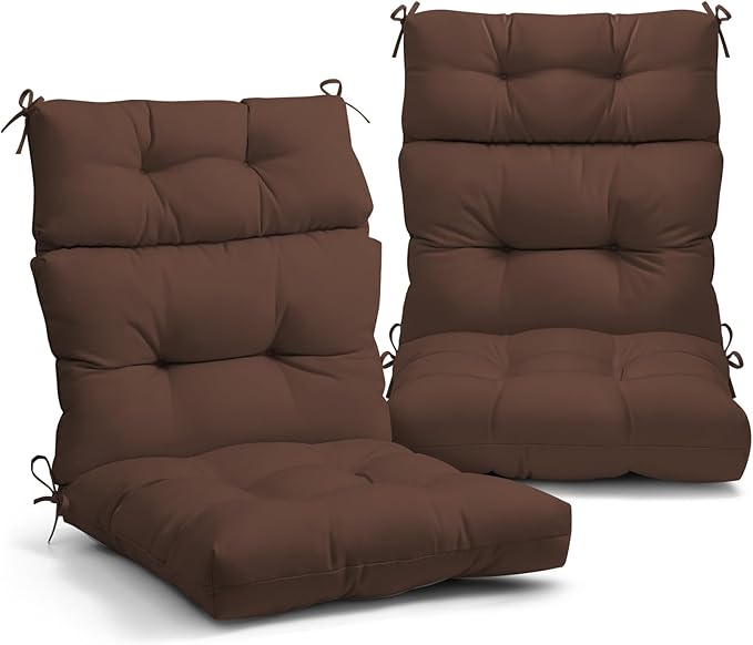EAGLE PEAK Tufted Outdoor/Indoor High Back Patio Chair Cushions, Set of 2, 46'' x 22'', Brown