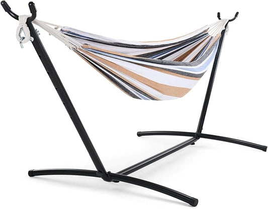 NEWBULIG Double Hammock with Stand, Heavy Duty Portable Hammocks for Outdoor Indoor Patio Camping, Space Saving Design & Carry Bag, Easy Assembly, 450lb Weight Capacity