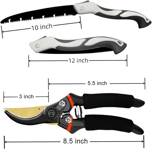 Garden Pruning Kit, 8.5-Inch Bypass Pruning Shears + 10-Inch Folding Pruning Hand Saw + Adhesive Cotton Gloves, Precision Garden Secateurs, Plant Clippers, Gardening Scissors
