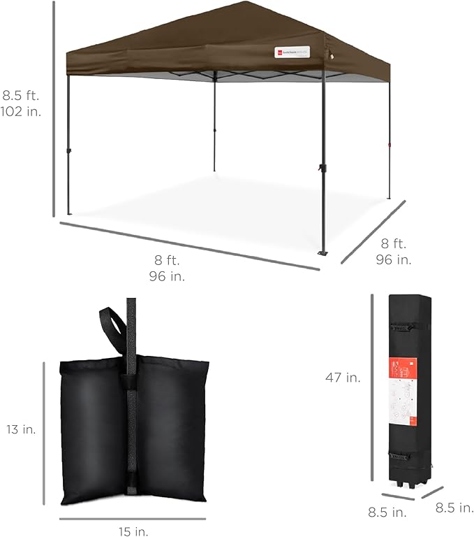 Best Choice Products 8x8ft 1-Person Setup Pop Up Canopy Tent Instant Portable Shelter w/ 1-Button Push, Case, 4 Weight Bags - Brown