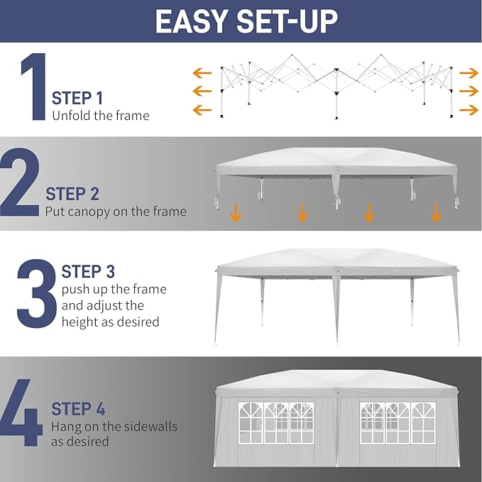 CFATLFRM 10x20 White Pop Up Canopy Tent with 6 Removable Sidewalls, Carry Bag & 6 Sandbags & Stakes & Ropes Portable Commercial Outdoor Shelter Gazebo Tents for Parties Wedding Event Camping